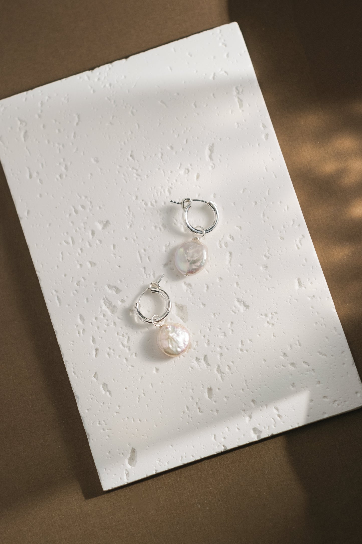 Pearl coin hoop earrings