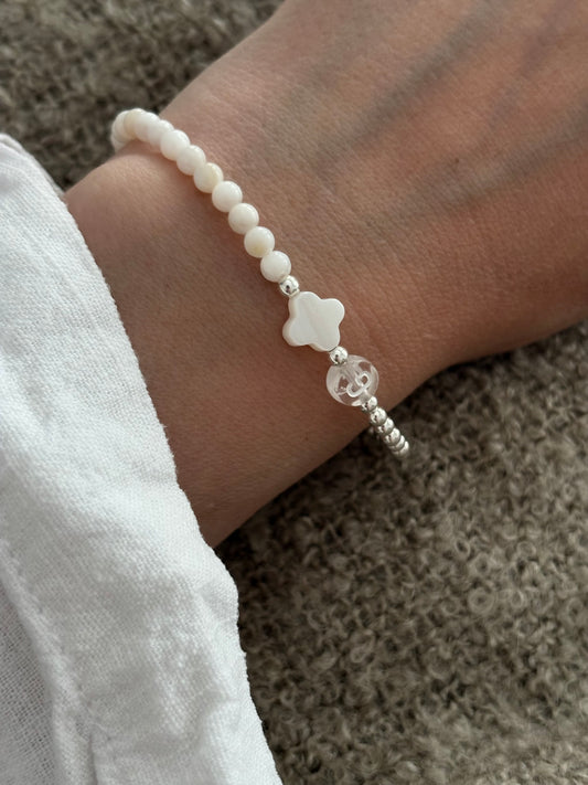 Clover Pearl initial bracelet