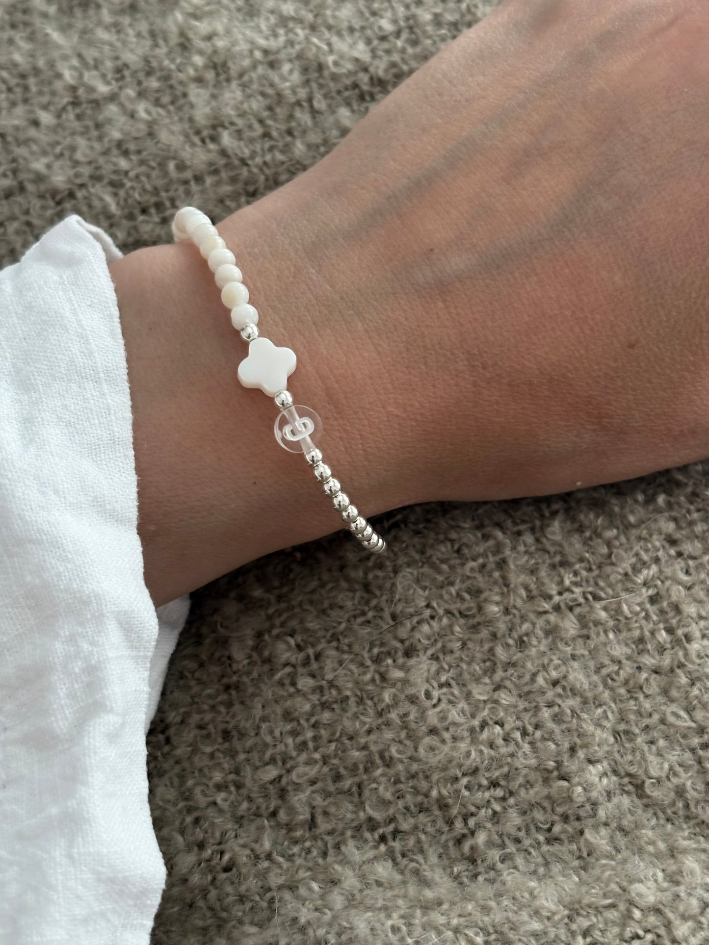Clover Pearl initial bracelet