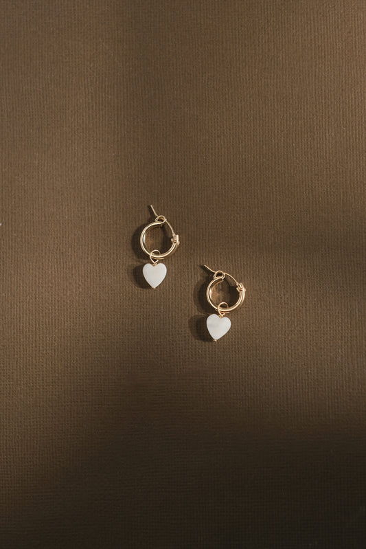 Pearl heart hoop earrings
