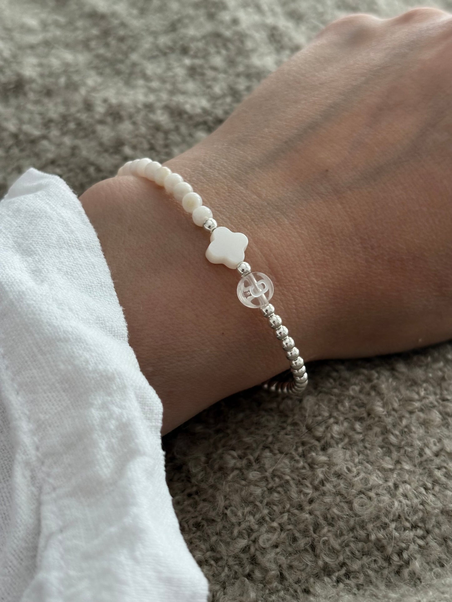 Clover Pearl initial bracelet