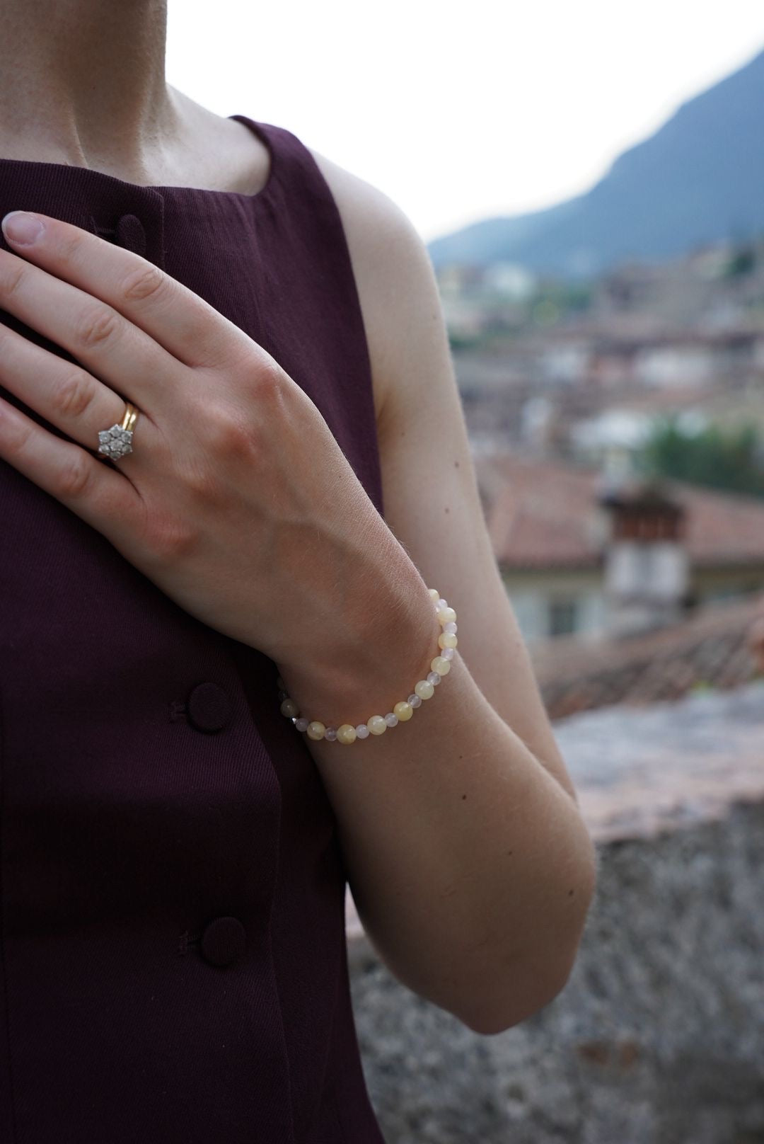Honey Jade and rose quartz bracelet