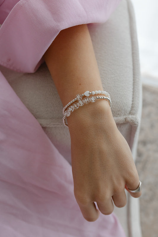 Pearl heart initial bracelet