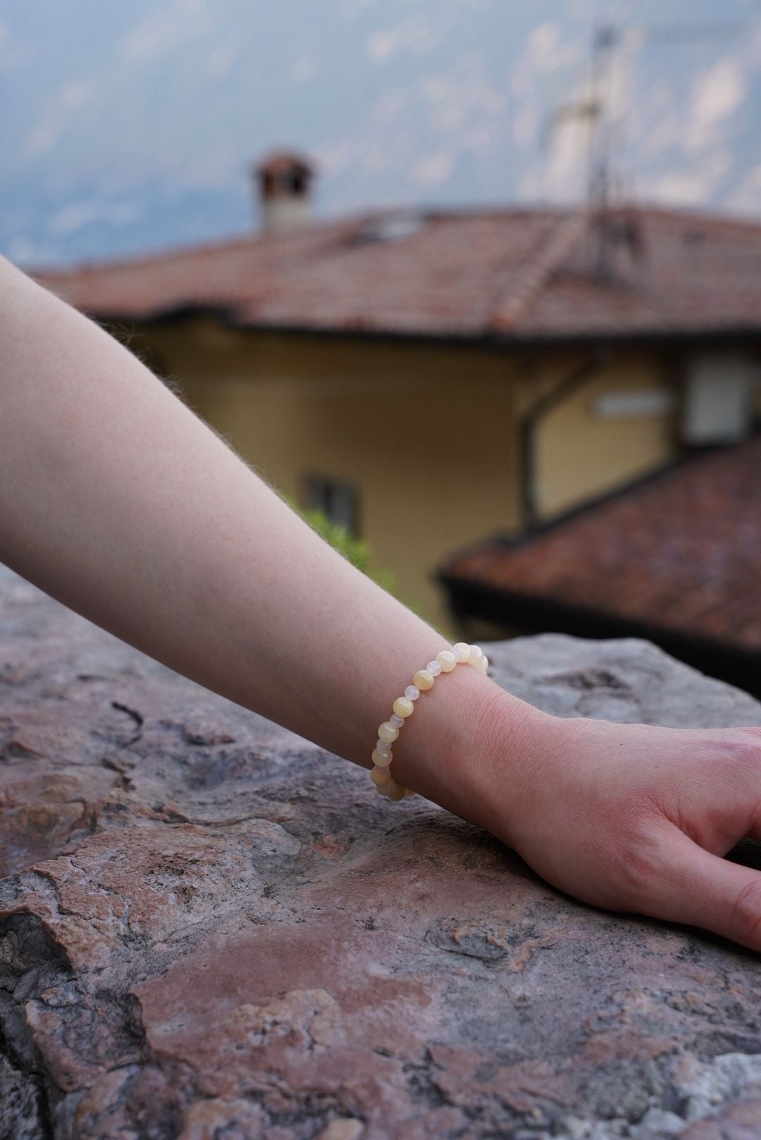 Honey Jade and rose quartz bracelet