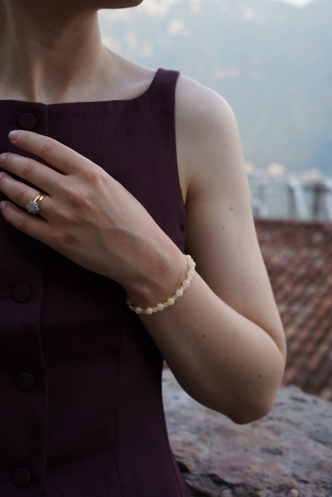 Honey Jade and rose quartz bracelet